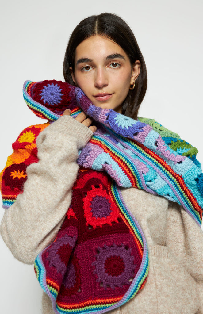 All Things Mochi - Crochet - Falling for You - Waterloo Crochet Scarf - Multi - Unique colorful Mochi granny square crochet scarf