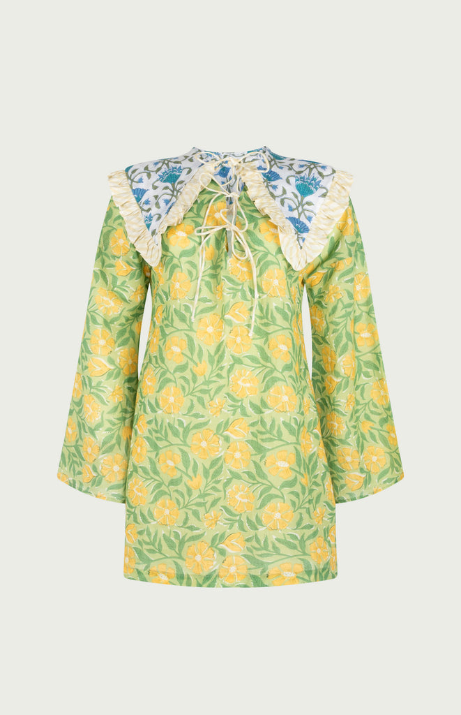 All Things Mochi - Mochi Uplifted - Twiggy Mini Dress - Lime (front, with collar)