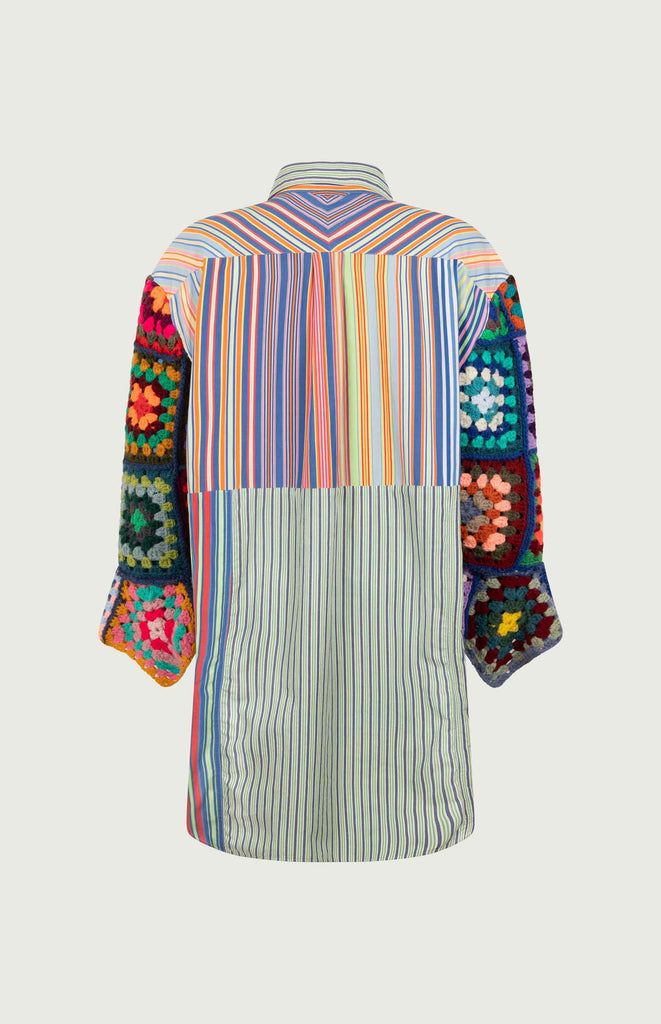 All Things Mochi - Jet Shirt Dress - Mochi Reconstructed - Shirt dress with handmade crochet (sample, back)