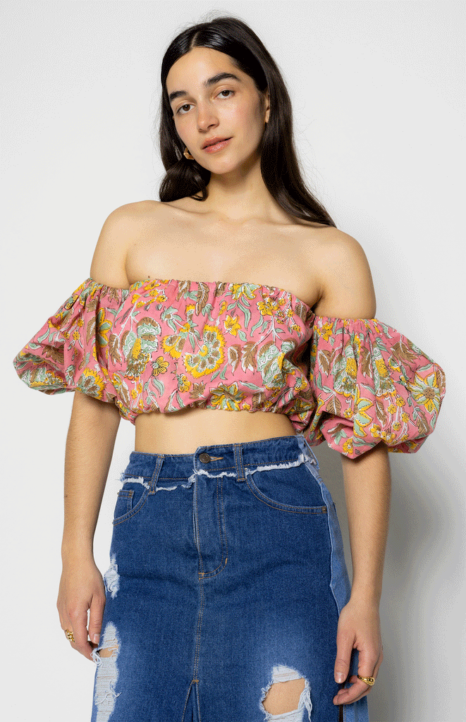 All Things Mochi- Bardot Top Pink- Front