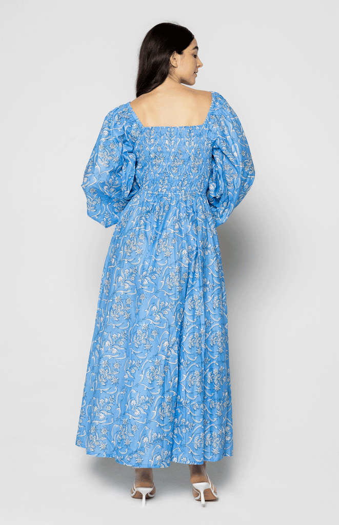 All Things Mochi- Dutchess Dress - Puffed long sleeves - Blue back