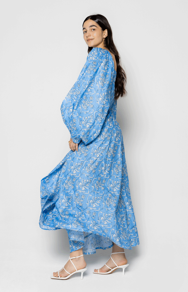 All Things Mochi- Dutchess Dress - Puffed long sleeves - Blue side