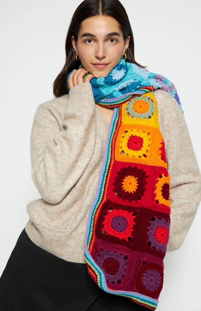 All Things Mochi - Crochet - Falling for You - Waterloo Crochet Scarf - Multi - Unique colorful Mochi granny square crochet scarf