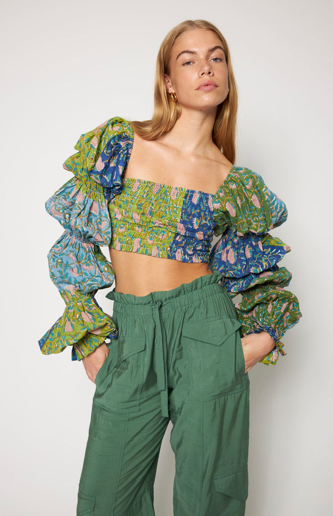 All Things Mochi - The Garden Party - Fizz Top - Shirred Crop Top - Green (front)