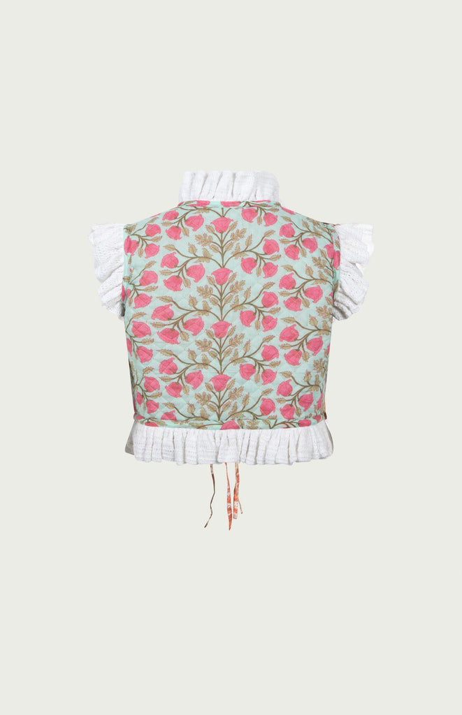 All Things Mochi - Gia Reversible Vest Orange - reversible block print vest with crochet (back, reversed)