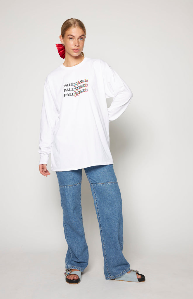 All Things Mochi - Signatures - Falling for You - Heren Top - White - Cotton long sleeve top with motif (front)