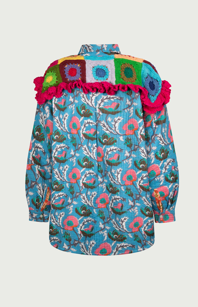 All Things Mochi - Mochi Uplifted - Lily Shirt Jacket Babyblue with crochet details (back)