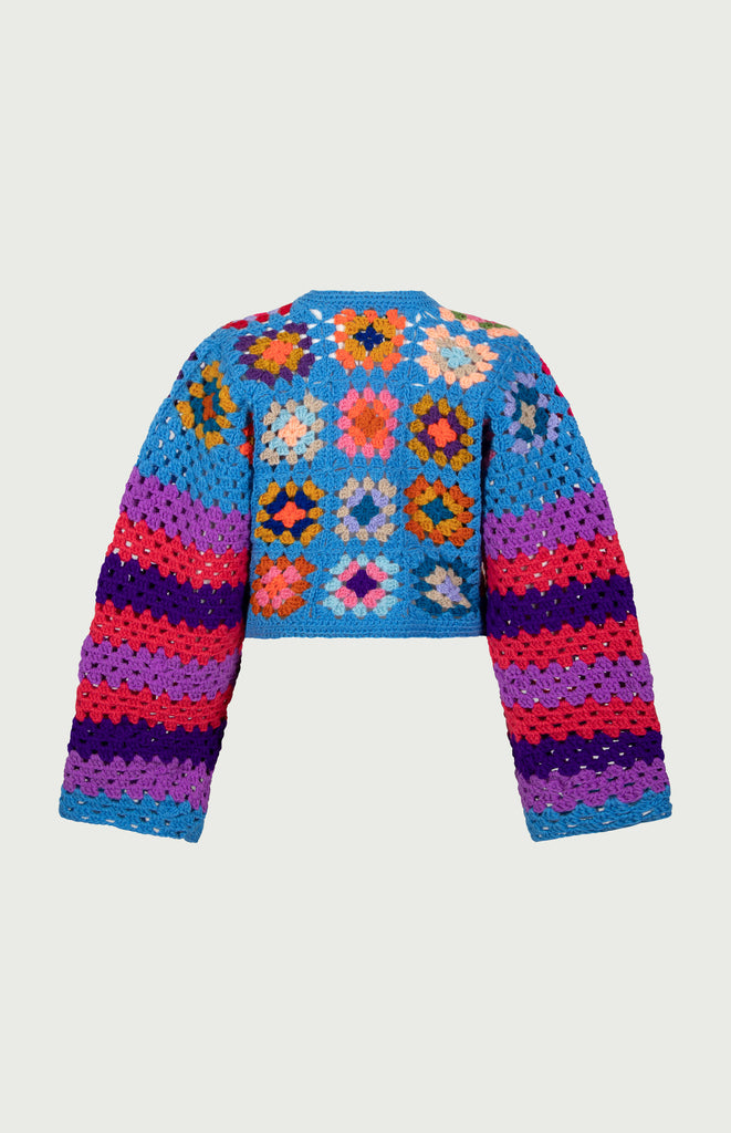 All Things Mochi - Mochi Crochet - Lina Crochet Cardigan Skyblue with crochet buttons (back)