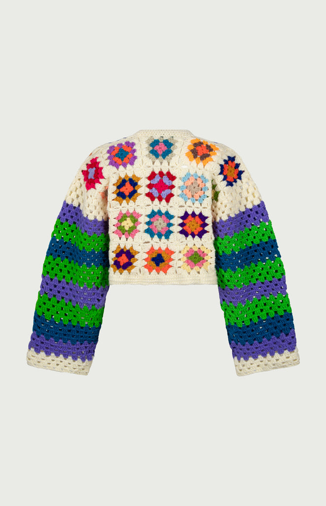 All Things Mochi - Mochi Crochet - Lina Crochet Cardigan White with crochet buttons (back)