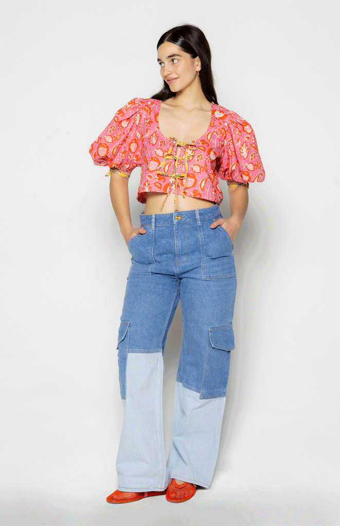 All Things Mochi- Clementine Top with bows in the front - Puffed sleeves - Cropped top- Pink