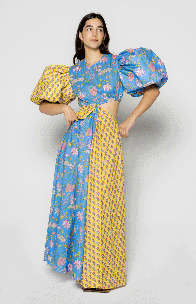 All Things Mochi- Chloe Dress- Long Flowy dress with puffed sleeves - Sapphire