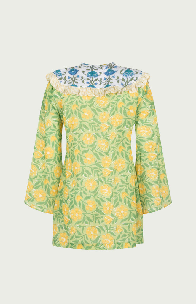 All Things Mochi - Mochi Uplifted - Twiggy Mini Dress - Lime (back, with collar)