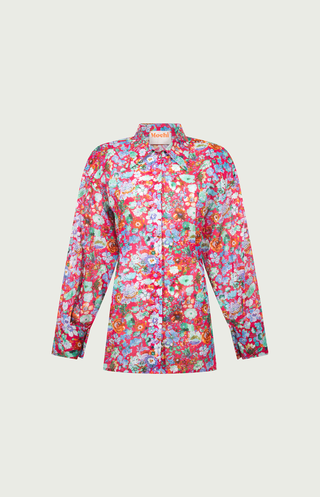 All Things Mochi _ Vivienne Shirt_ Baloon Sleeves _ Long sleeve_ Floral_ collar_ Amsterdam_ Front_ Packshot