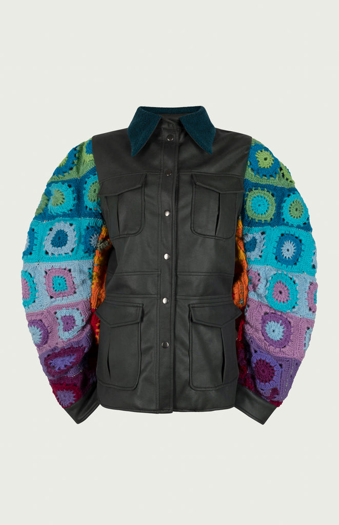 All Things Mochi - Crochet - Falling for You - Kalver Crochet Jacket - Multi - Unique colorful Mochi granny square crochet jacket (front)