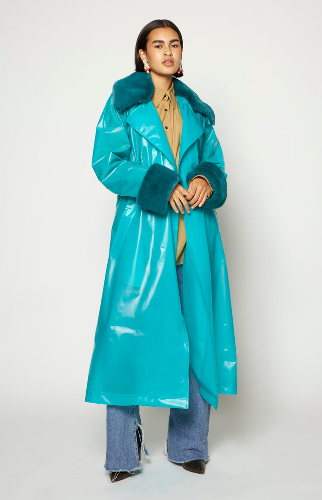 All Things Mochi - Signatures - Falling for You - Keizer Faux Fur Coat - Aqua - Faux fur rain coat