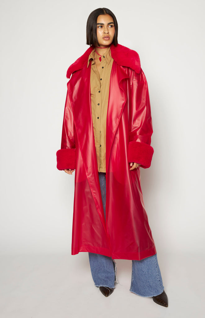 All Things Mochi - Signatures - Falling for You - Keizer Faux Fur Coat - Red - Faux fur rain coat 