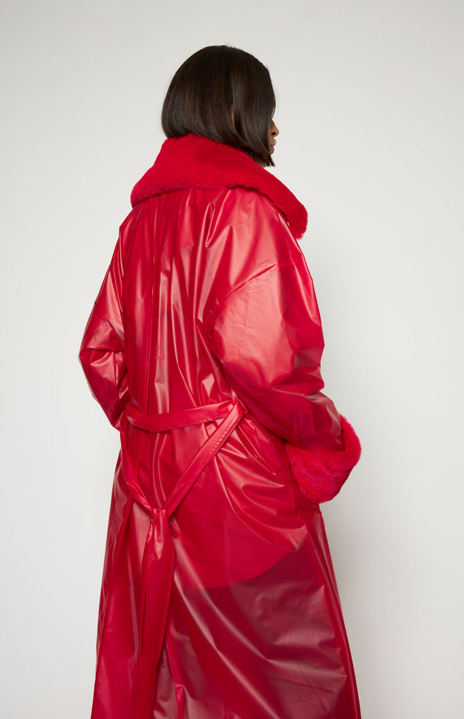 All Things Mochi - Signatures - Falling for You - Keizer Faux Fur Coat - Red - Faux fur rain coat 