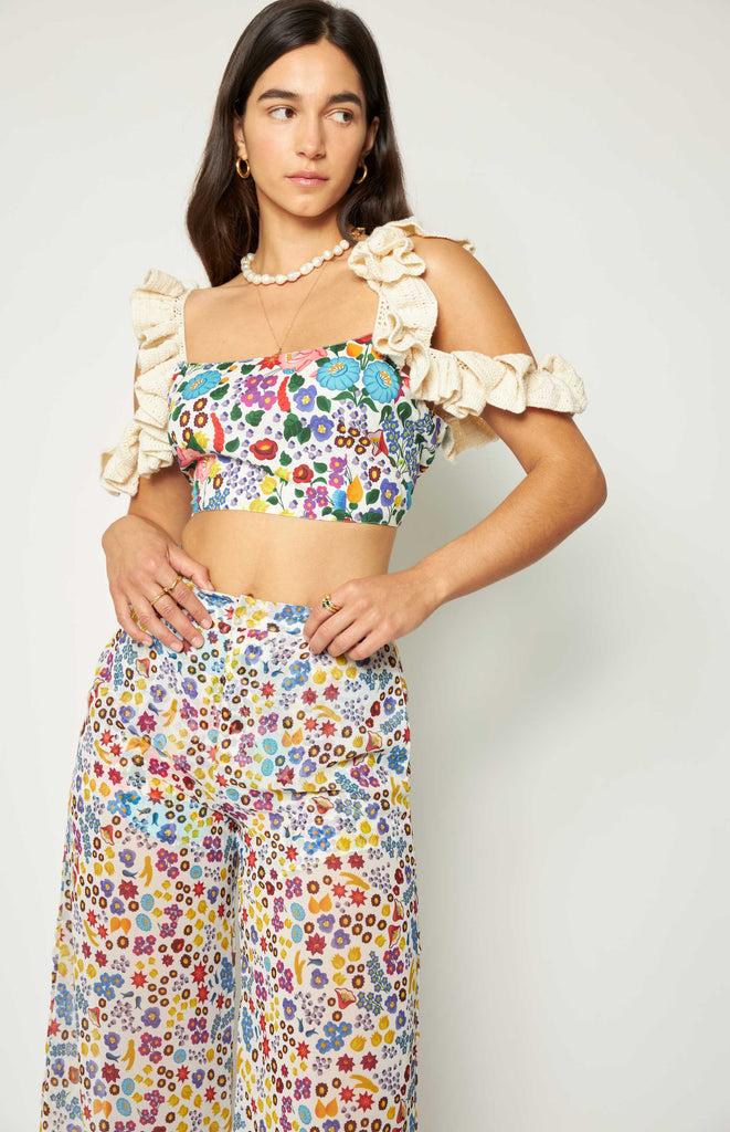 All Things Mochi - Hungary Collection - Mochi Signatures - Agotha Crop Top - Ruffle crochet sleeve crop top - Multi
