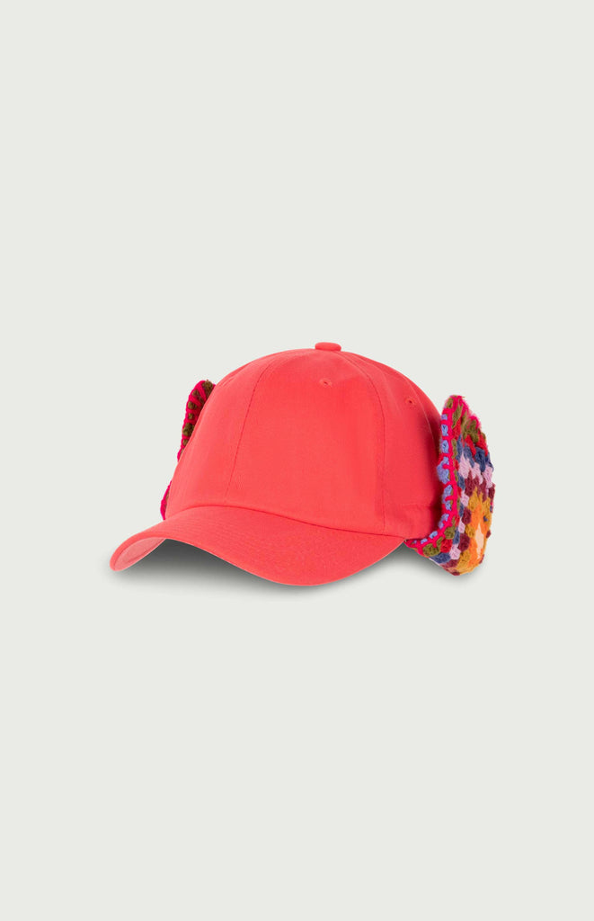 All Things Mochi - Mochi Reconstructed - Hunter Crochet Cap - hunter style cap with multi-colored crochet (pink, front)