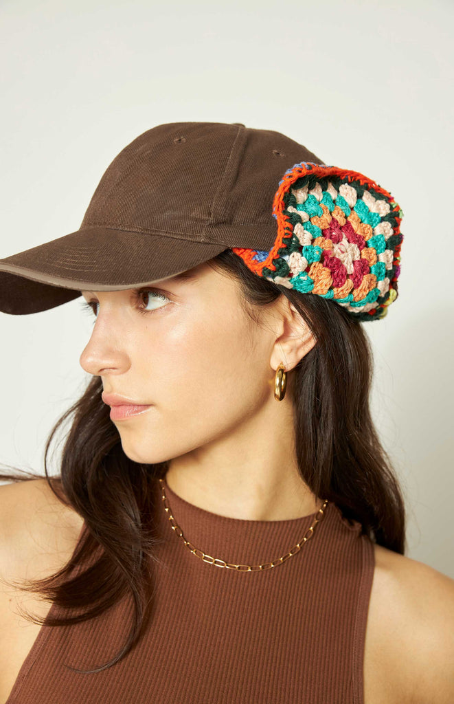 All Things Mochi - Mochi Reconstructed - Hunter Crochet Cap - hunter style cap with multi-colored crochet