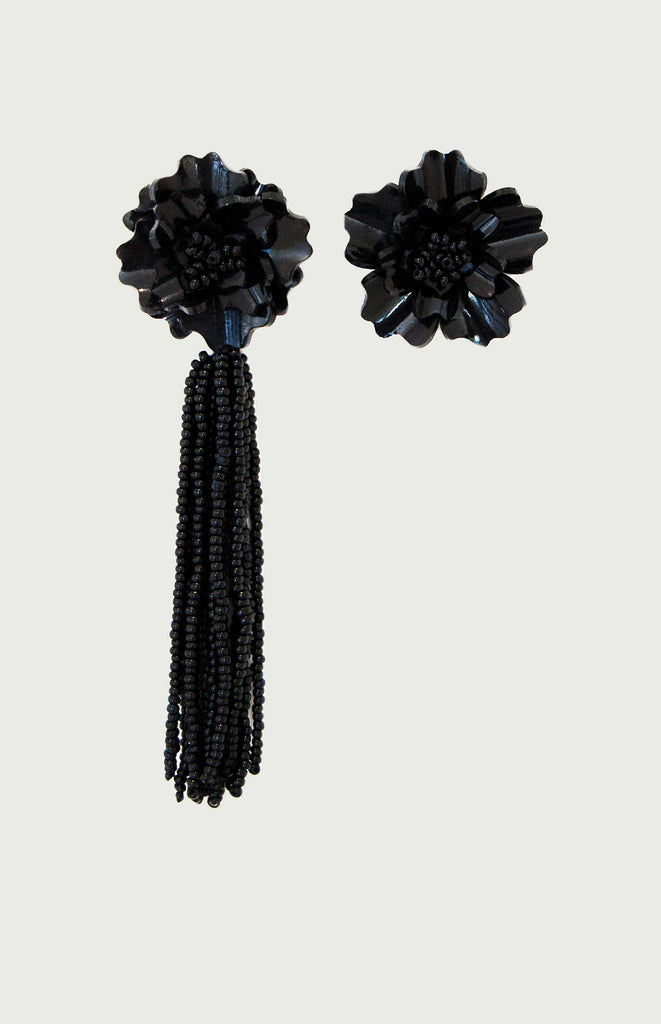 All Things Mochi - Zinnia Earrings - asymmetrical floral earrings (black)